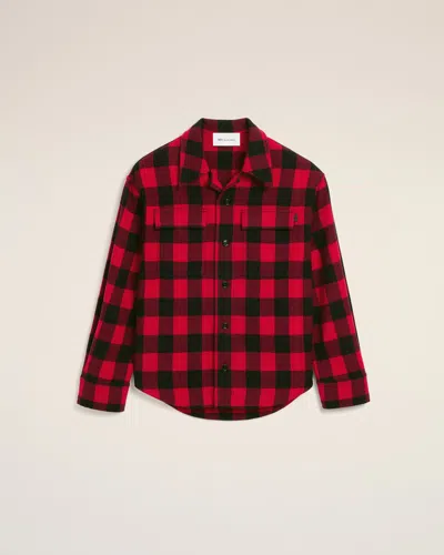 Ami Alexandre Mattiussi Red Wide Checkered Wool Overshirt Red In Ruby Red/black