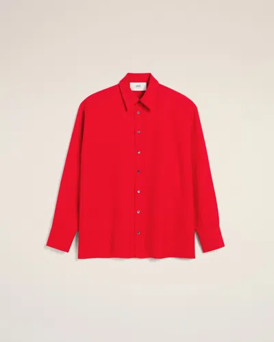 Ami Alexandre Mattiussi Red Wool Back Slit Loose Shirt Red In Poppy