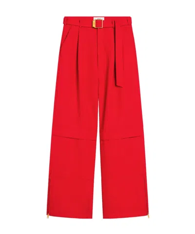 AMI ALEXANDRE MATTIUSSI RED WOOL CARGO TROUSERS