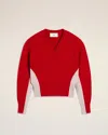 Ami Alexandre Mattiussi Red Wool Knit Bicolor V Neck Sweater Red In Poppy/mastic
