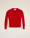 Ami Alexandre Mattiussi Red Wool Knit Bicolor V Neck Sweater Red In Poppy/mastic