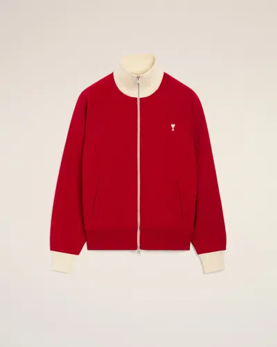 Ami Alexandre Mattiussi Red Zipped Cotton Sweatshirt With Ami De Coeur Red