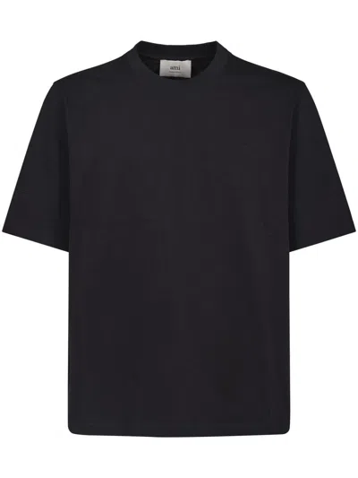 Ami Alexandre Mattiussi Relaxed Fit Black T-shirt With Subtle Embroidery