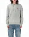 Ami Alexandre Mattiussi Relaxed Fit Cotton Hoodie With Iconic Heart Emblem In Gray