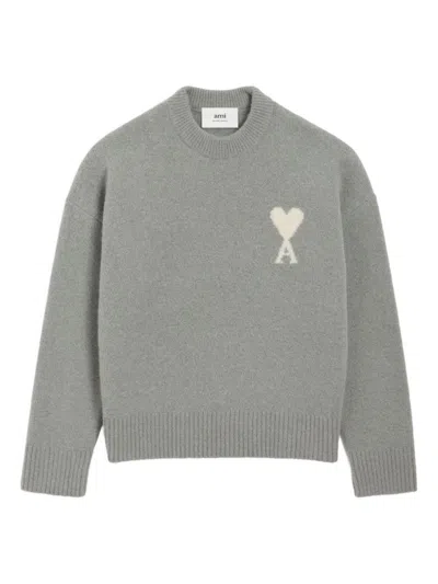 AMI ALEXANDRE MATTIUSSI RELAXED FIT KNIT SWEATER WITH HEART LOGO DETAIL
