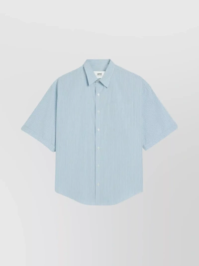 Ami Alexandre Mattiussi Boxy Fit Short Sleeve Shirt Blue For Men