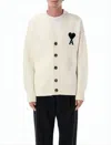 Ami Alexandre Mattiussi Relaxed Fit Wool Cardigan With Distinctive Heart Emblem In Neutral