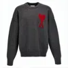 Ami Alexandre Mattiussi Relaxed Fit Wool Sweater With Heart Emblem In Gray