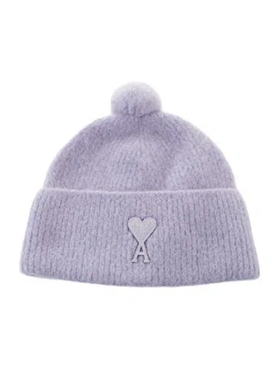Pre-owned Ami Alexandre Mattiussi Rib Knit Embroidered Beanie W/tags In Purple