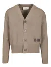 Ami Alexandre Mattiussi Beige Cotton Wool Ami Embroidered Cardigan Grey In Grey