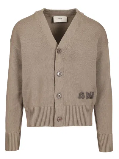 Ami Alexandre Mattiussi Ribbed Cardigan Knitwear Grey