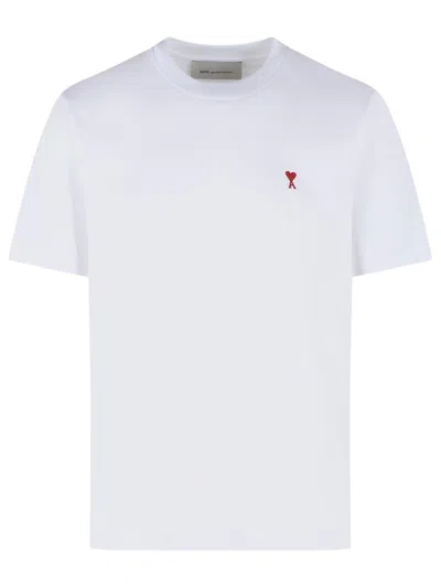 Ami Alexandre Mattiussi Ribbed Crew Neck Cotton T-shirt With Embroidered Logo In White