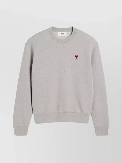 Ami Alexandre Mattiussi Ribbed Crewneck Sweater With Long Sleeves In Gray
