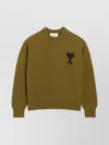 Ami Alexandre Mattiussi Ribbed Crewneck Sweater With Long Sleeves In Green