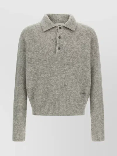 Ami Alexandre Mattiussi Ami Paris Ami Grey Embroidered Alpaca Polo Shirt In Green