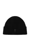 Ami Alexandre Mattiussi Logo-embroidered Ribbed Beanie Hat In Black