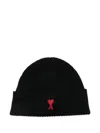 Ami Alexandre Mattiussi Ribbed Heart-logo Beanie In Black