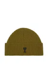 Ami Alexandre Mattiussi Ribbed Heart-logo Beanie In Green