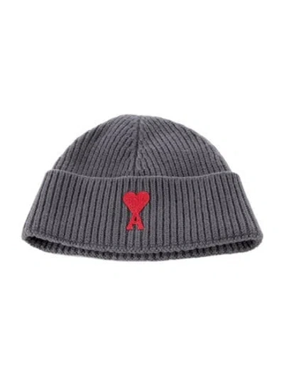 Pre-owned Ami Alexandre Mattiussi Ribbed Knit Beanie. In Gray