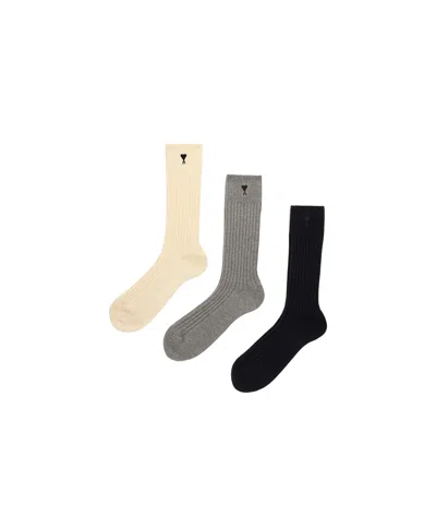 AMI ALEXANDRE MATTIUSSI RIBBED KNIT SOCKS THREE-PIECE SET