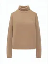 Ami Alexandre Mattiussi Ribbed Knit Turtleneck Sweater With Embroidered Heart Logo In Brown