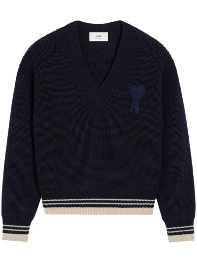 AMI ALEXANDRE MATTIUSSI RIBBED V-NECK SWEATER