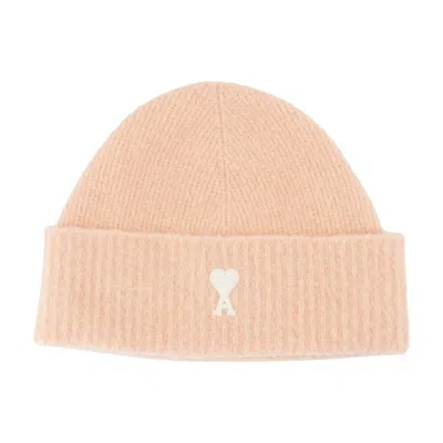 AMI ALEXANDRE MATTIUSSI RIBBED KNIT WOOL BEANIE HAT
