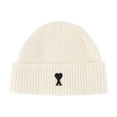 Ami Alexandre Mattiussi Ribbed Knit Wool Beanie In White