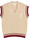 Ami Alexandre Mattiussi Beige Wool Ribbed Sleeveless V Neck Sweater White In Beige