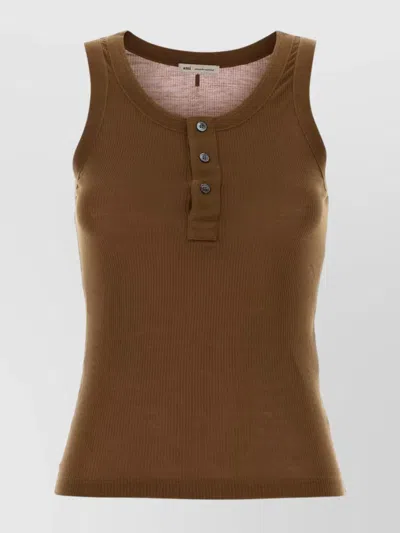Ami Alexandre Mattiussi Ribbed Tank Top Featuring Button Detail In Brown