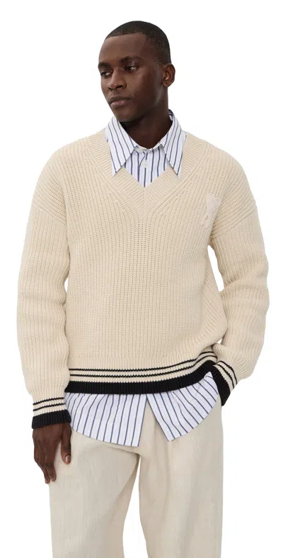 Ami Alexandre Mattiussi Ami Paris V Neck Sweater In Neutral