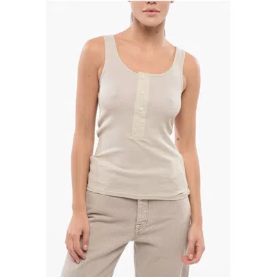 Ami Alexandre Mattiussi Ribbed Weight Cotton Tank Top With 3 Frontal Women's Buttons