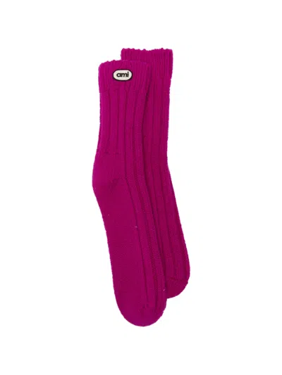 Ami Alexandre Mattiussi Ribbed-knit Logo-patch Socks In Multi