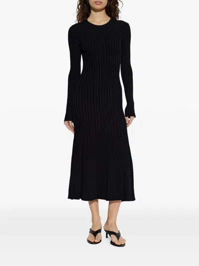 Ami Alexandre Mattiussi Ribbed-knit Long-sleeve Midi Dress In Black
