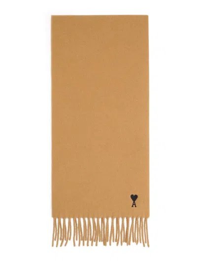 AMI ALEXANDRE MATTIUSSI RICH BROWN WOOL SCARF WITH SOFT TEXTURE