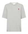 Ami Alexandre Mattiussi Ami Grey Organic Cotton T-shirt With Signature Monogram Motif In White