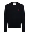 Ami Alexandre Mattiussi Ami Navy Blue Cotton Jersey Sweater With Signature Embroidered Motif In Black