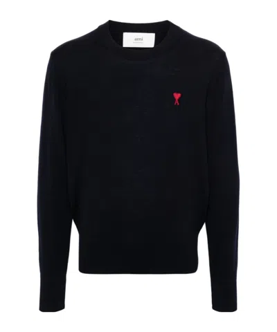 Ami Alexandre Mattiussi Ami Paris Men Blue Crewneck Sweater With Adc Embroidery On The Front In Wool Blend Man