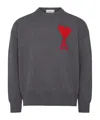Ami Alexandre Mattiussi Crew Neck Long Sleeve Sweater With Ribbed Edges In Gray