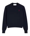 Ami Alexandre Mattiussi Crewneck Heart-embroidered Wool Sweater In Blue