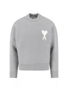 Ami Alexandre Mattiussi Ami Round Neck Sweater With Logo Detail And Ribbed Finishes In Gray