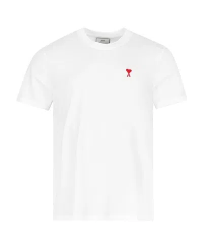 Ami Alexandre Mattiussi De Caur Embroidered Organic Cotton-jersey T-shirt In White