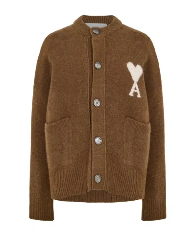 Ami Alexandre Mattiussi Round-neck Knit Cardigan In Red