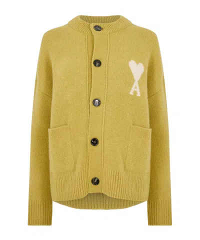 Ami Alexandre Mattiussi Round-neck Knit Cardigan In Yellow
