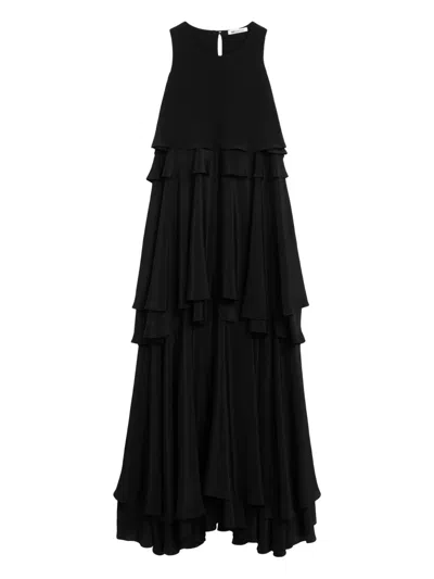 Ami Alexandre Mattiussi Sleeveless Tiered Silk Crepe De Chine Midi Dress In Black
