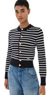 Ami Alexandre Mattiussi Ami Cropped Blue Cardigan With Striped Pattern In Navy Blue/off White