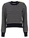 Ami Alexandre Mattiussi Cotton Blend Pullover With Striped Pattern In Blue