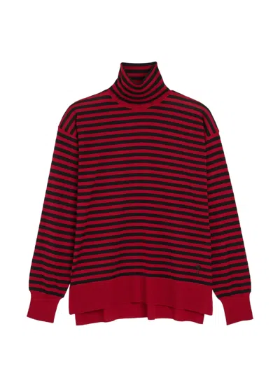 Ami Alexandre Mattiussi Sailor-striped Wool And Silk Turtleneck Sweater In Red