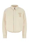 Ami Alexandre Mattiussi Beige Cotton Ami De Coeur Cropped Denim Shirt In Whitecream