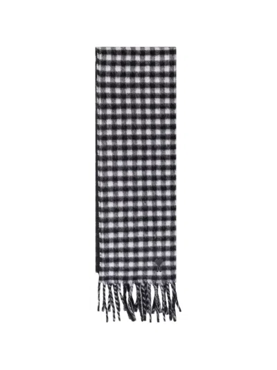 Ami Alexandre Mattiussi Ami Paris Check Merino Wool Scarf With Logo And Fringes In Black